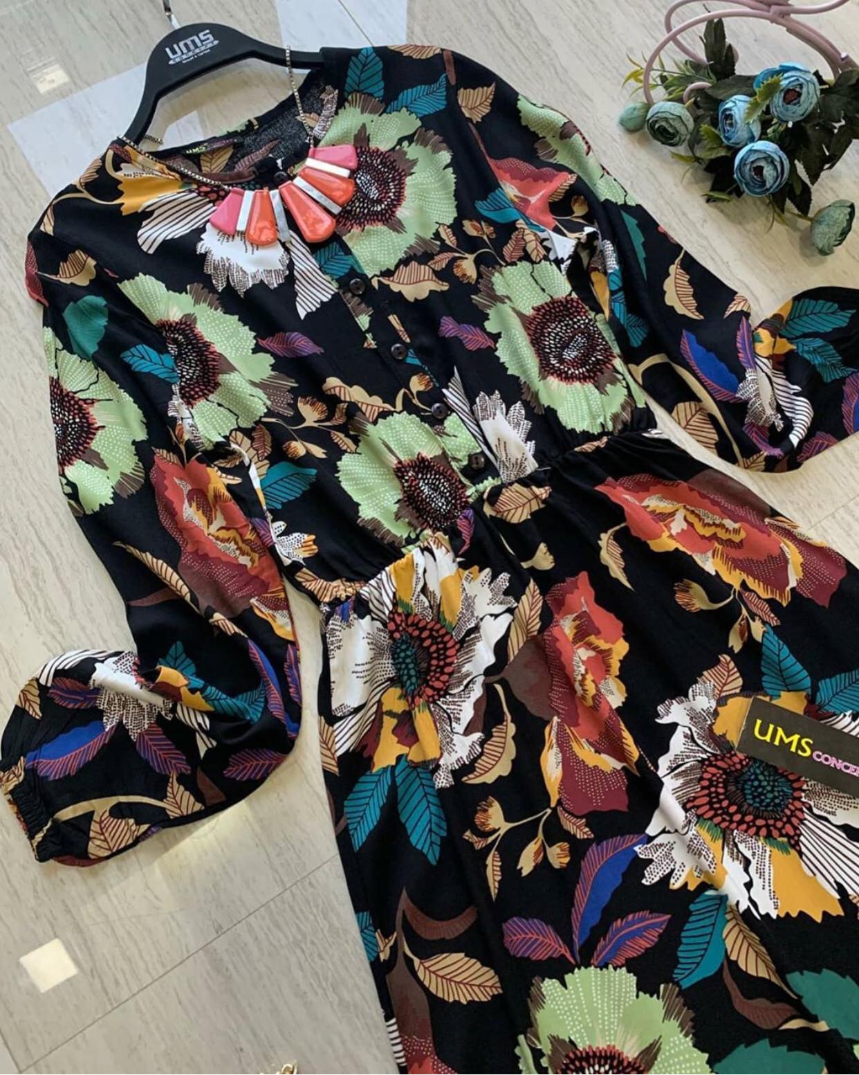 Çiçekli dokuma Viskon elbise - Görsel 4