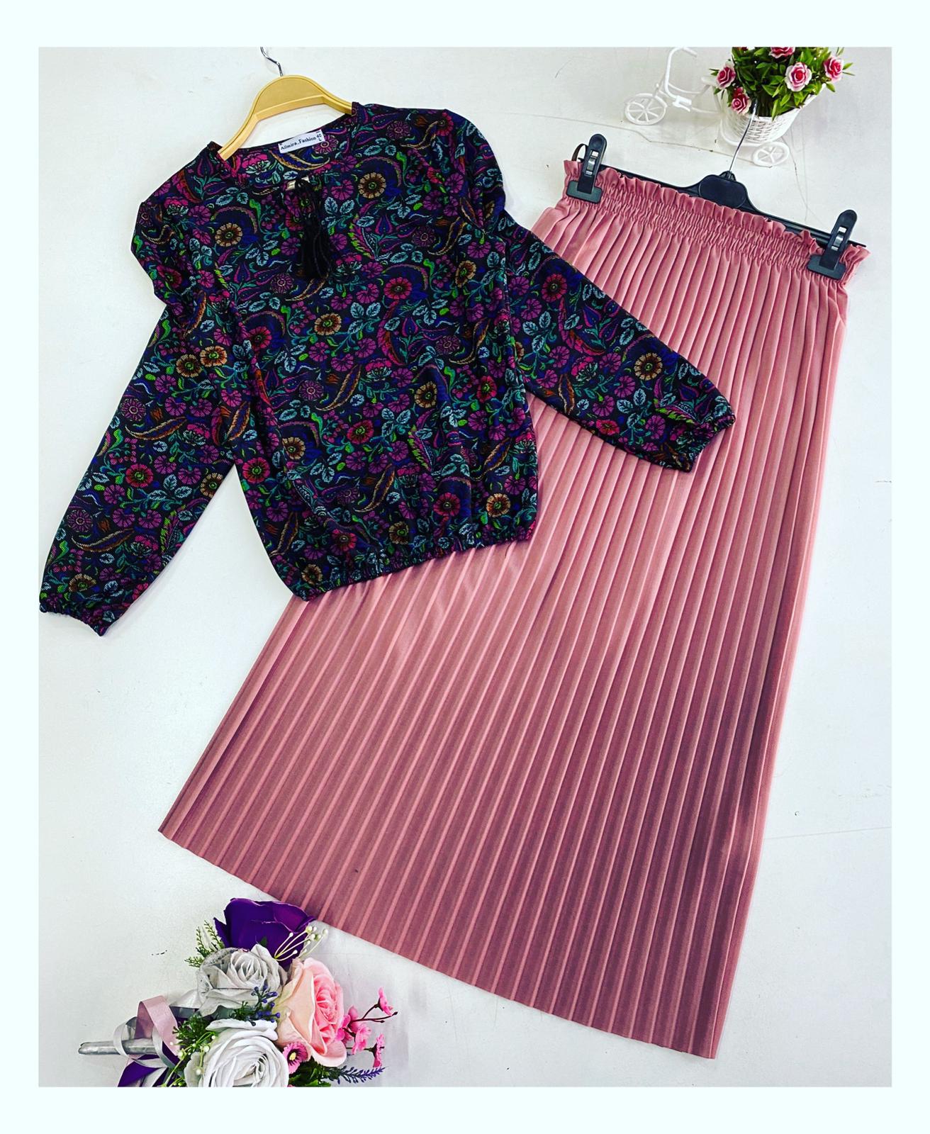 Pliseli etek ile bluz Kombin - Görsel 3