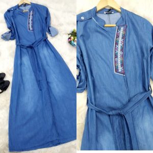 Nakış detay kot elbise