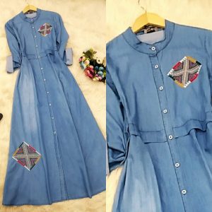 Nakış detay kot elbise