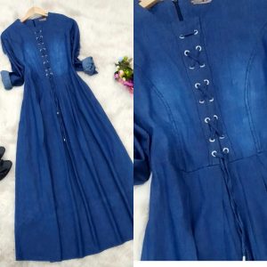 Bağcık detay kot elbise