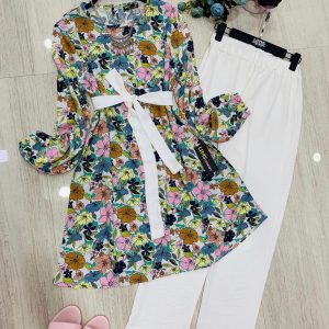 Çiçekli tunik pantolon takım