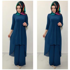 Şifon detaylı Tunik pantolon takım