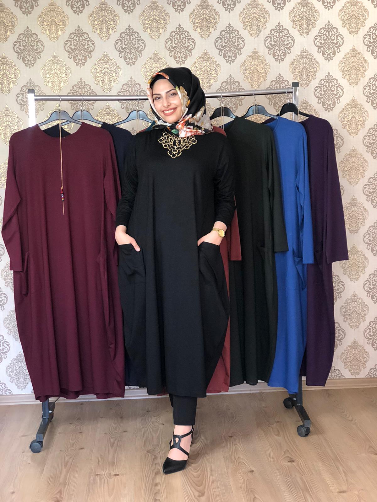 Büyük beden pamuk penye kumaş tunik - Görsel 7