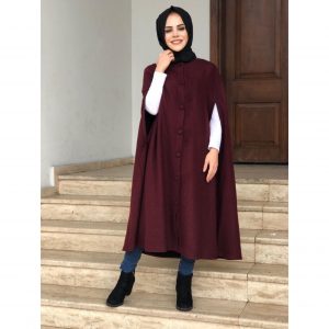 Boydan düğmeli kaşe panço