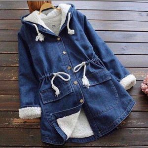 Peluş jean kot ceket