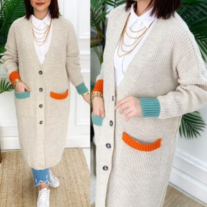 Örgü kumaş uzun Hırka