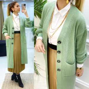 Düğmeli oversize hırka büyük beden