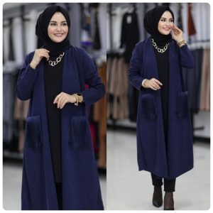 Örme kumaş cebi Kürklü hırka