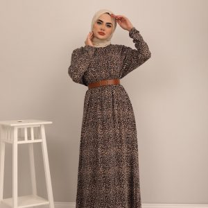 Leopar desenli elbise