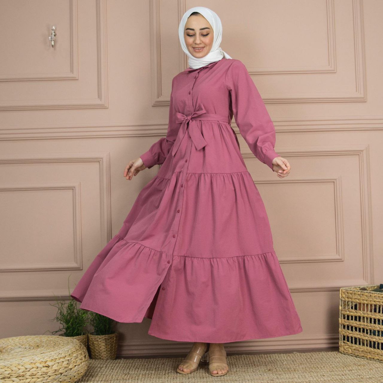 Kat kat büzgülü elbise - Görsel 10