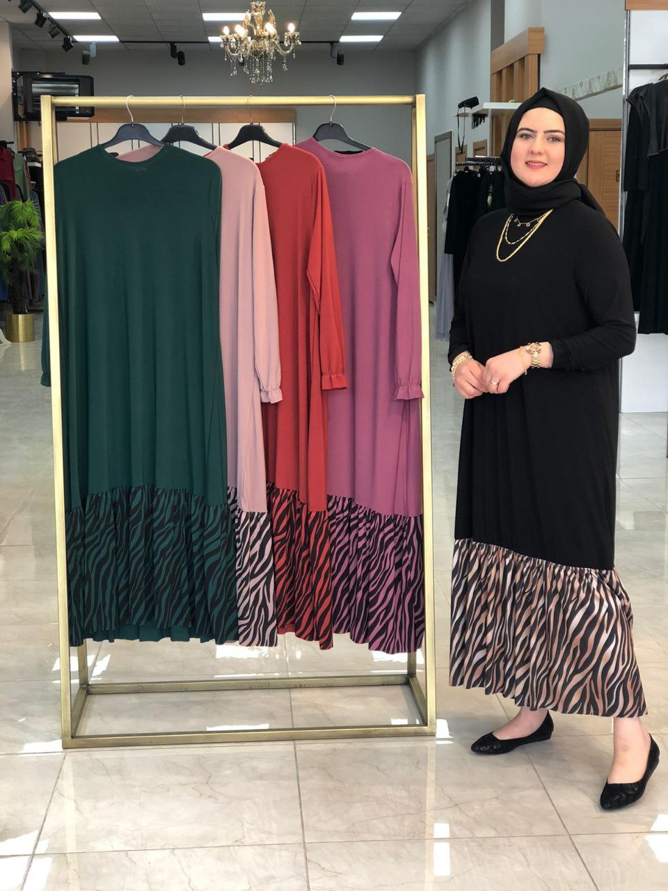 zebra desen elbise sandy kumaş