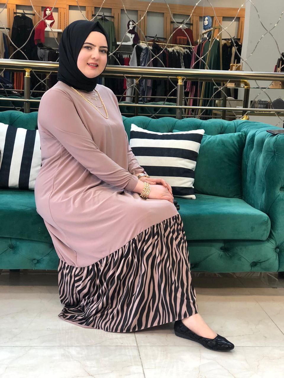 zebra desen elbise sandy kumaş - Görsel 10