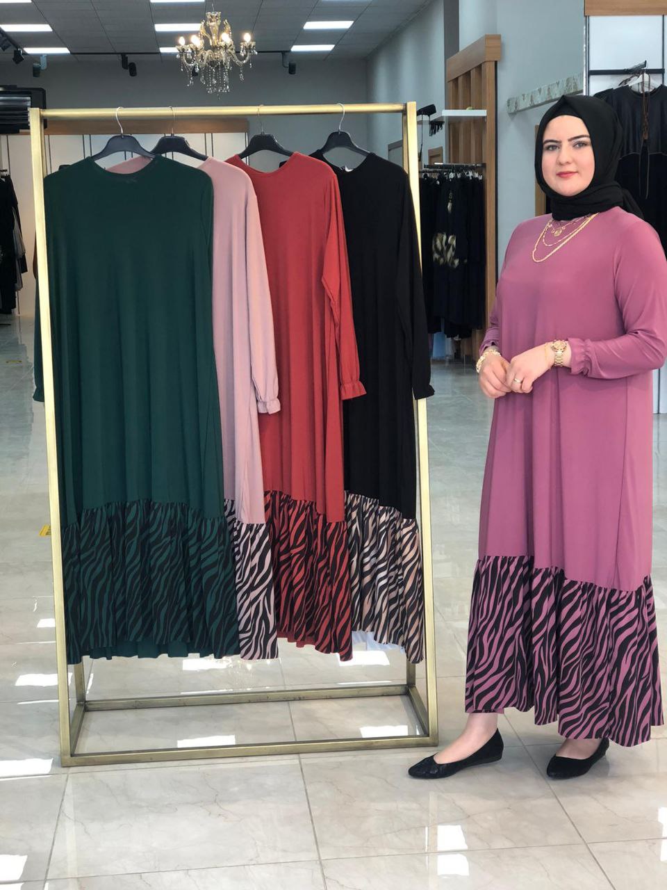 zebra desen elbise sandy kumaş - Görsel 4