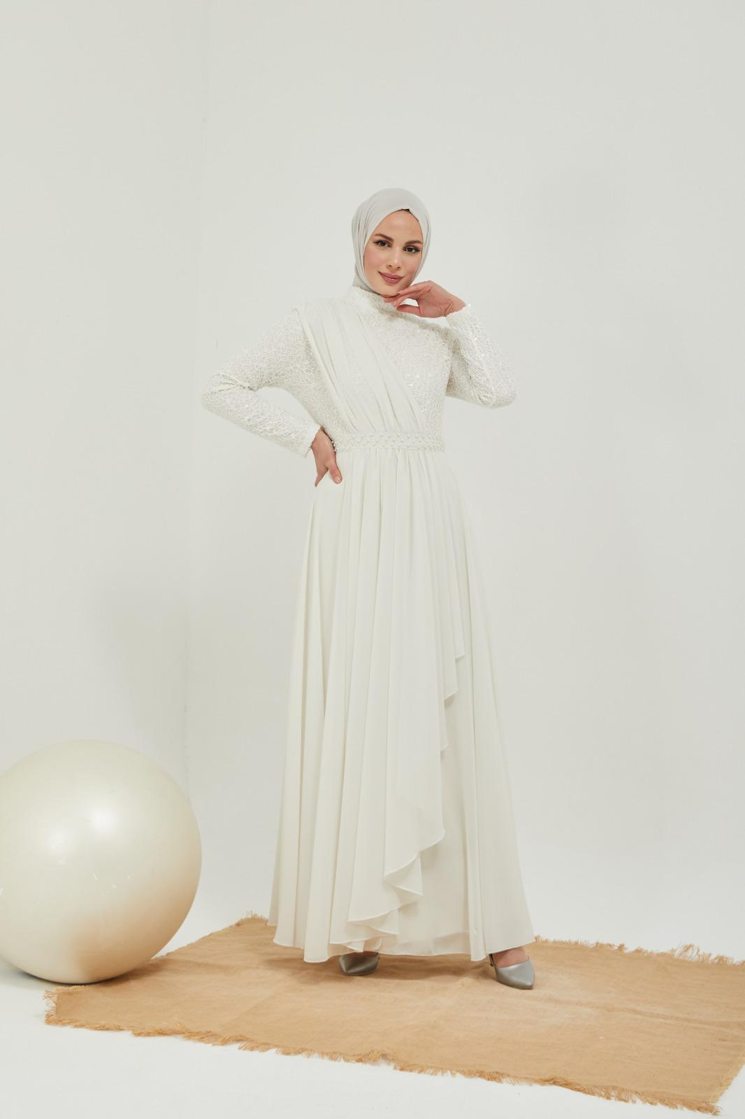 inci detaylı file dantelli Abiye - Görsel 18