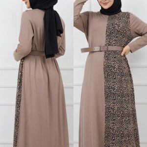 Büyük beden viskon kumaş leopar elbise