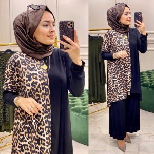 Büyük beden leopar pantolon takım