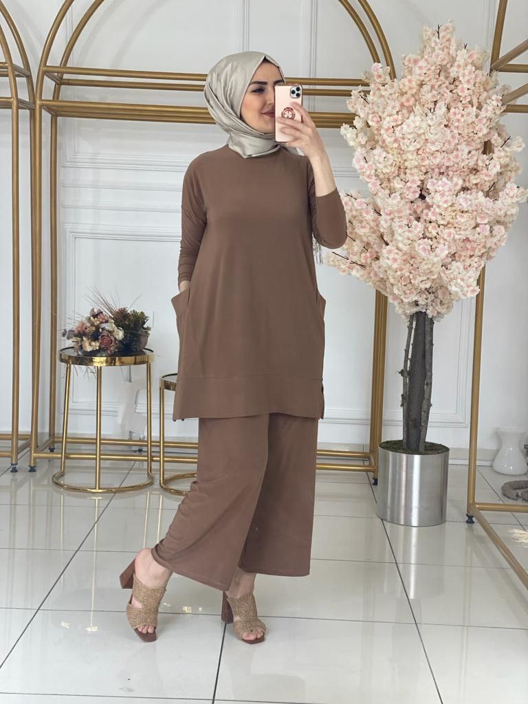 Tunik pantalon takım sandy kumaş