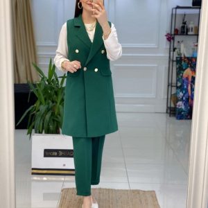 Yelekli krep kumaş takım