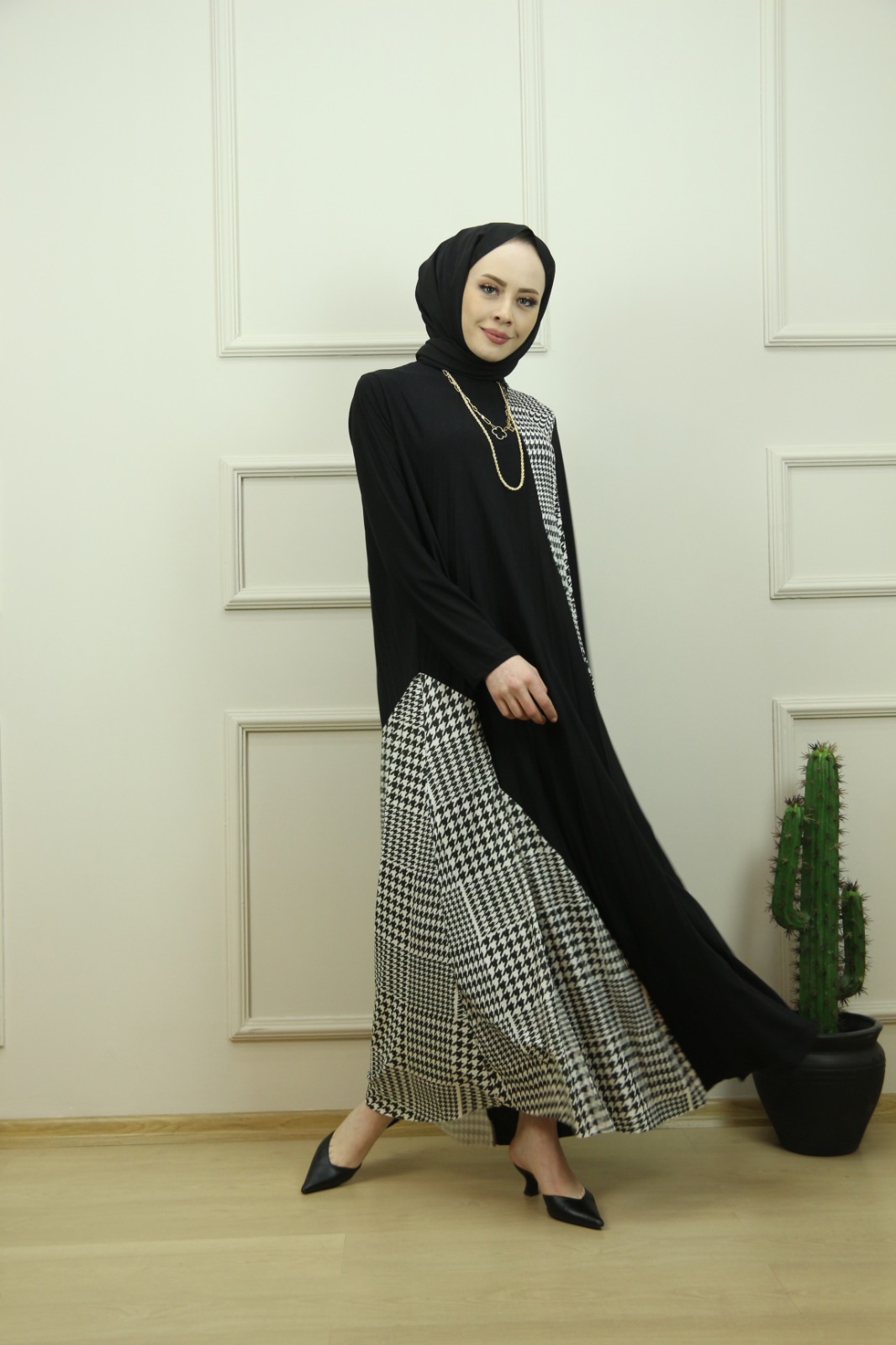 Kazayağı desen sandy kumaş elbise - Görsel 9