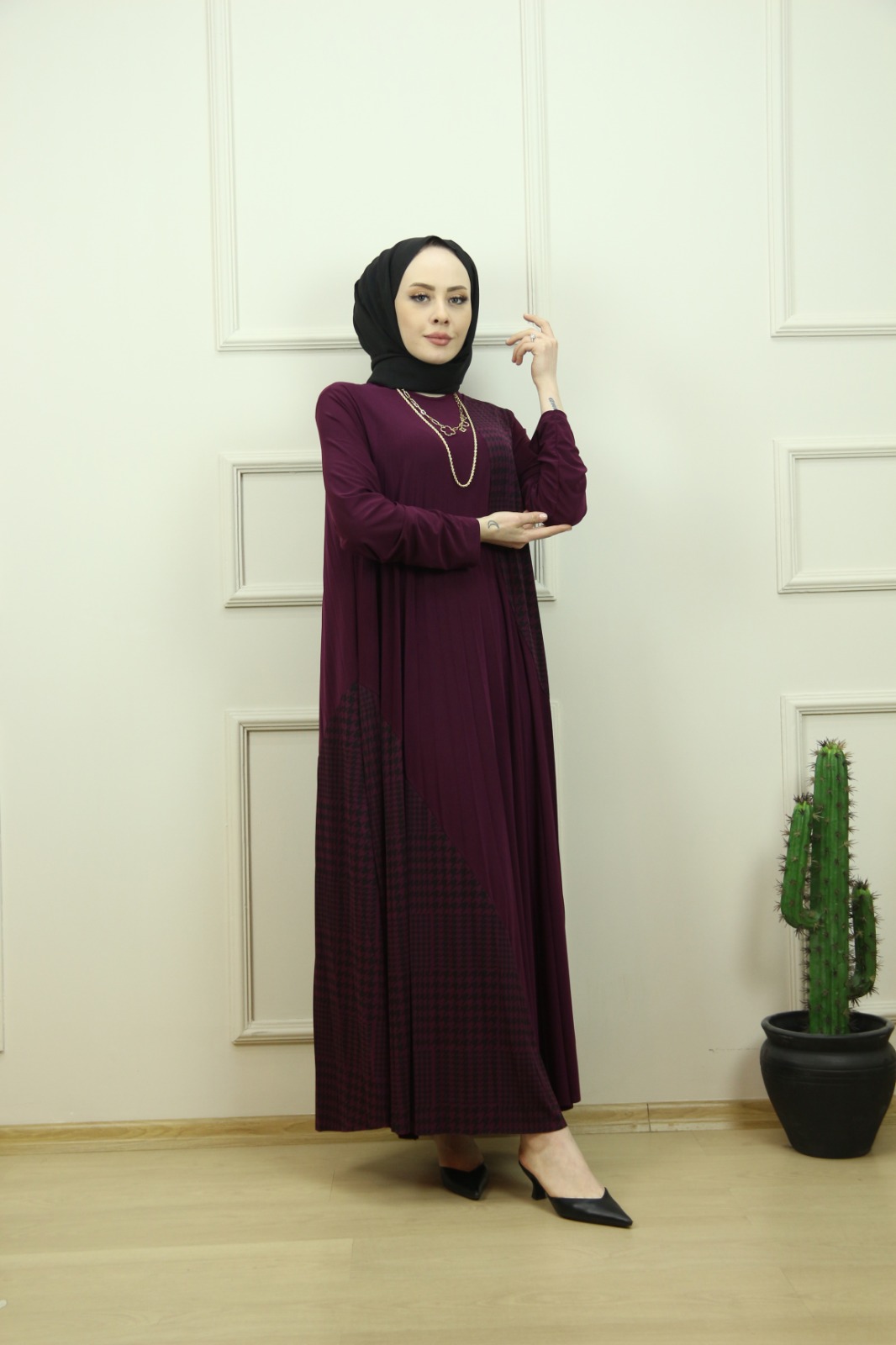 Kazayağı desen sandy kumaş elbise - Görsel 18