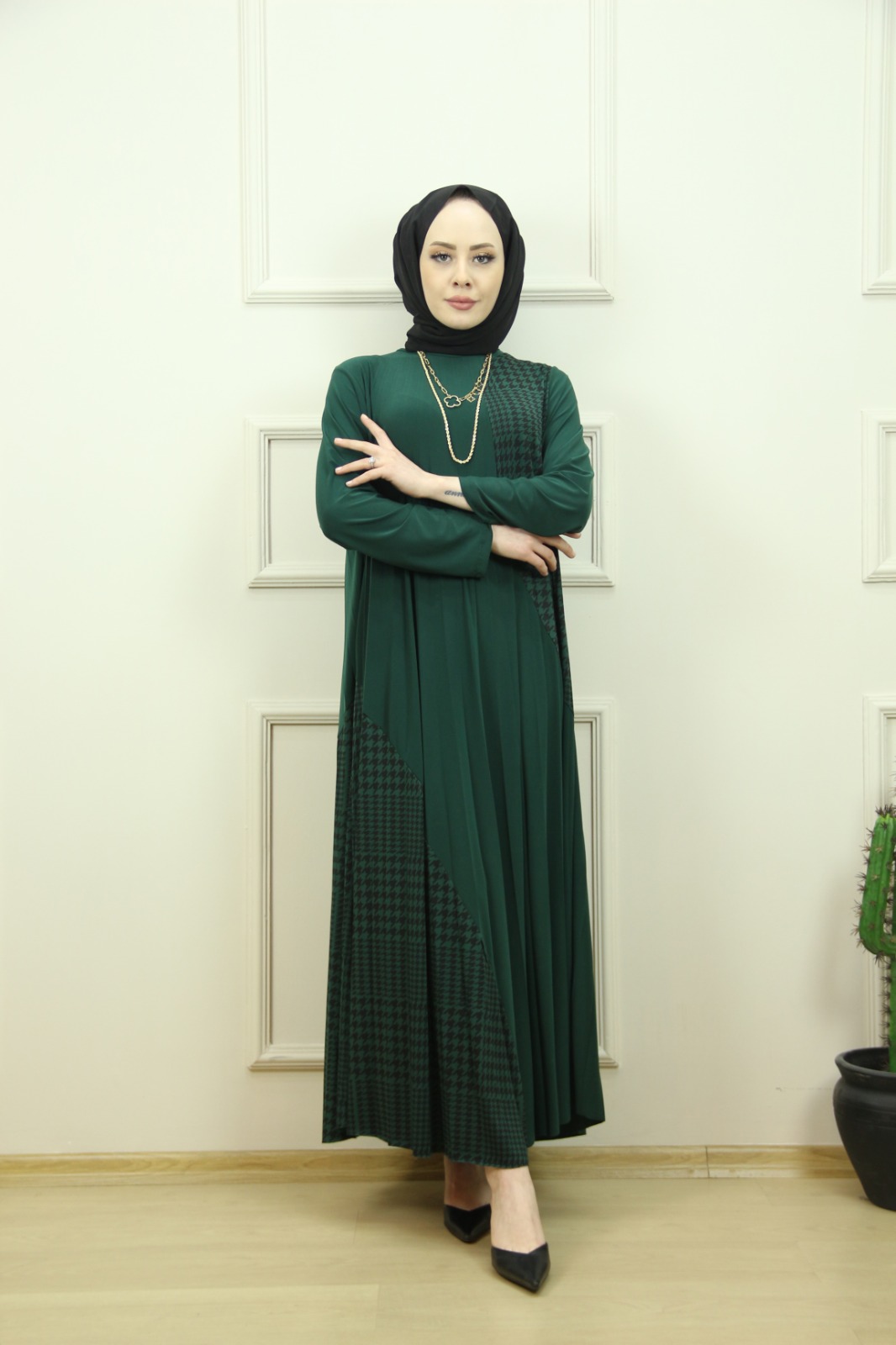 Kazayağı desen sandy kumaş elbise - Görsel 5