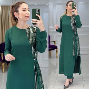 Krep tunik pantolon  takım