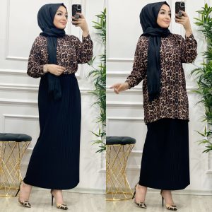 Leopar tunik krep kumaş