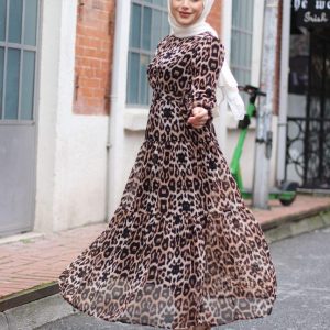 Leopar şifon elbise