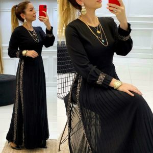 Payetli uzun elbise şifon krep kumaş