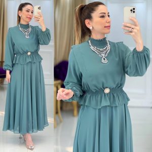 1.sınıf şifon fırfırlı bluz etek takım