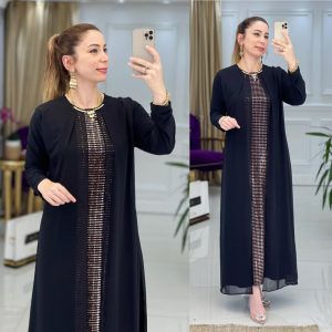 Şifon detaylı sandy elbise