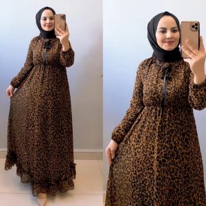 Büyük beden şifon leopar elbise