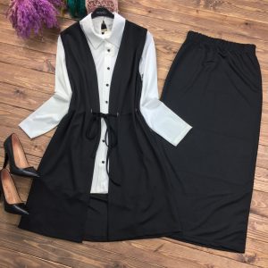 Üçlü  tunik etek yelek takım