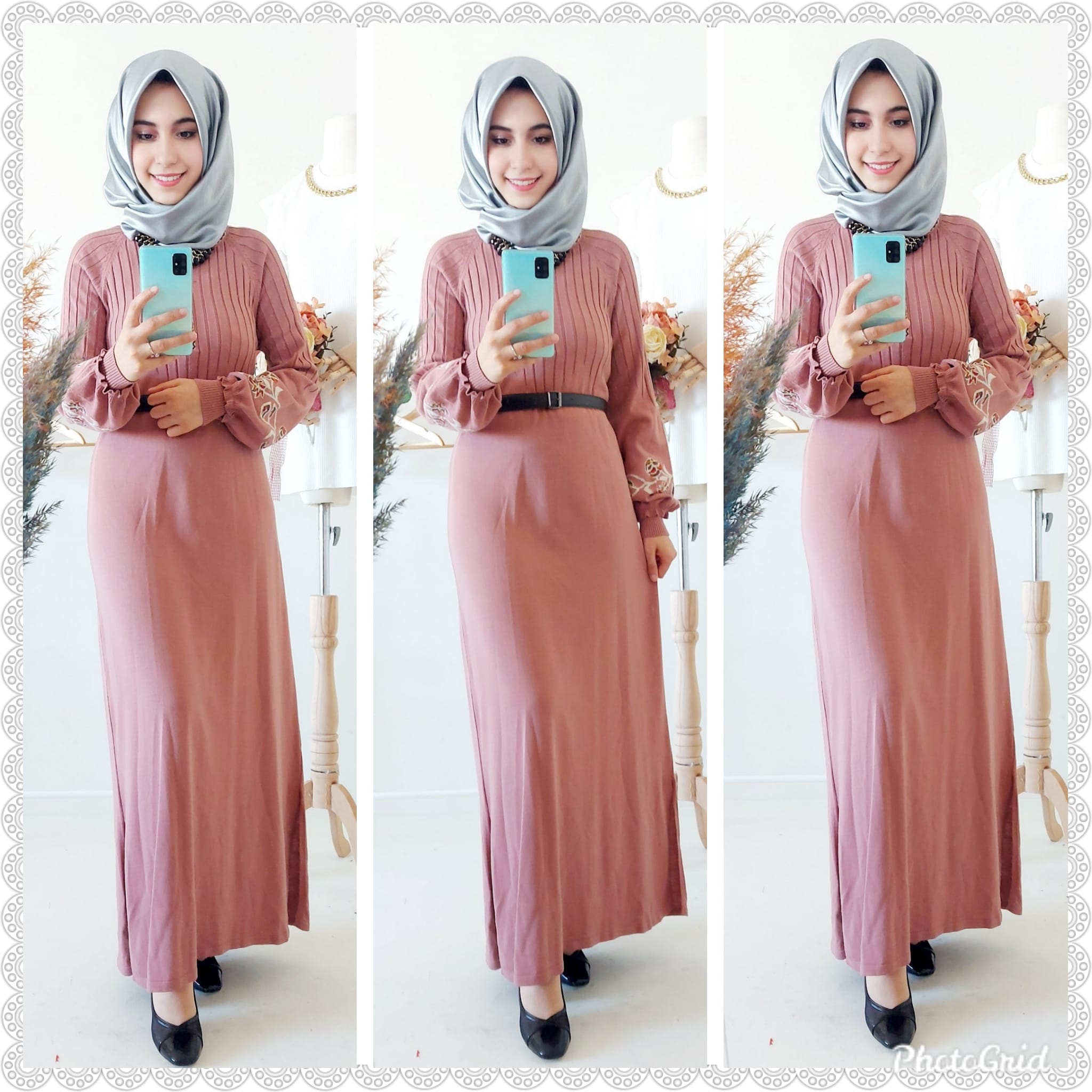 Kolları işlemeli triko elbise - Görsel 4