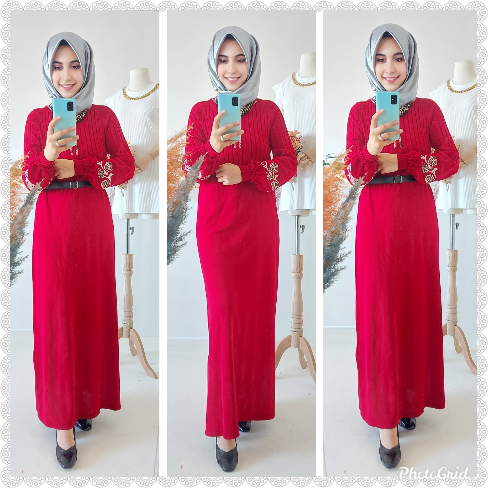 Kolları işlemeli triko elbise - Görsel 3