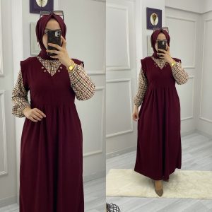 Ela elbise  fitilli kışlık kumaş