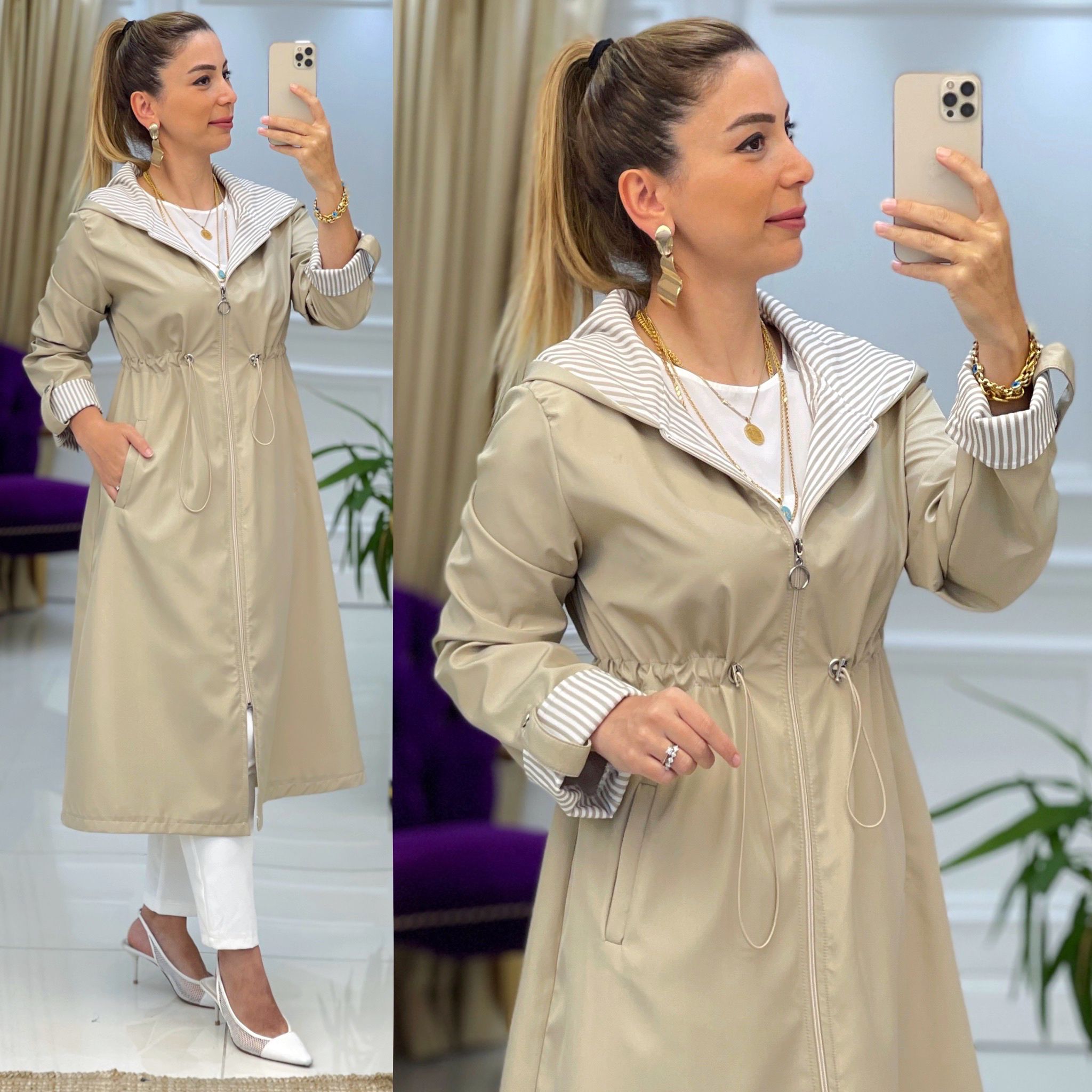 Kapşonlu fermuarlı spor trenç - Görsel 3