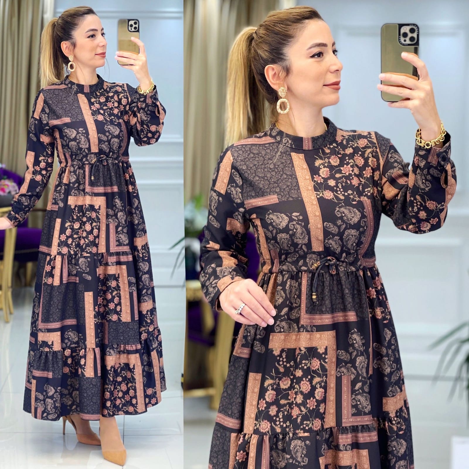 Yünefekt elbise belden bağcıklı