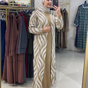 Yaprak desenli elbise ceket takım