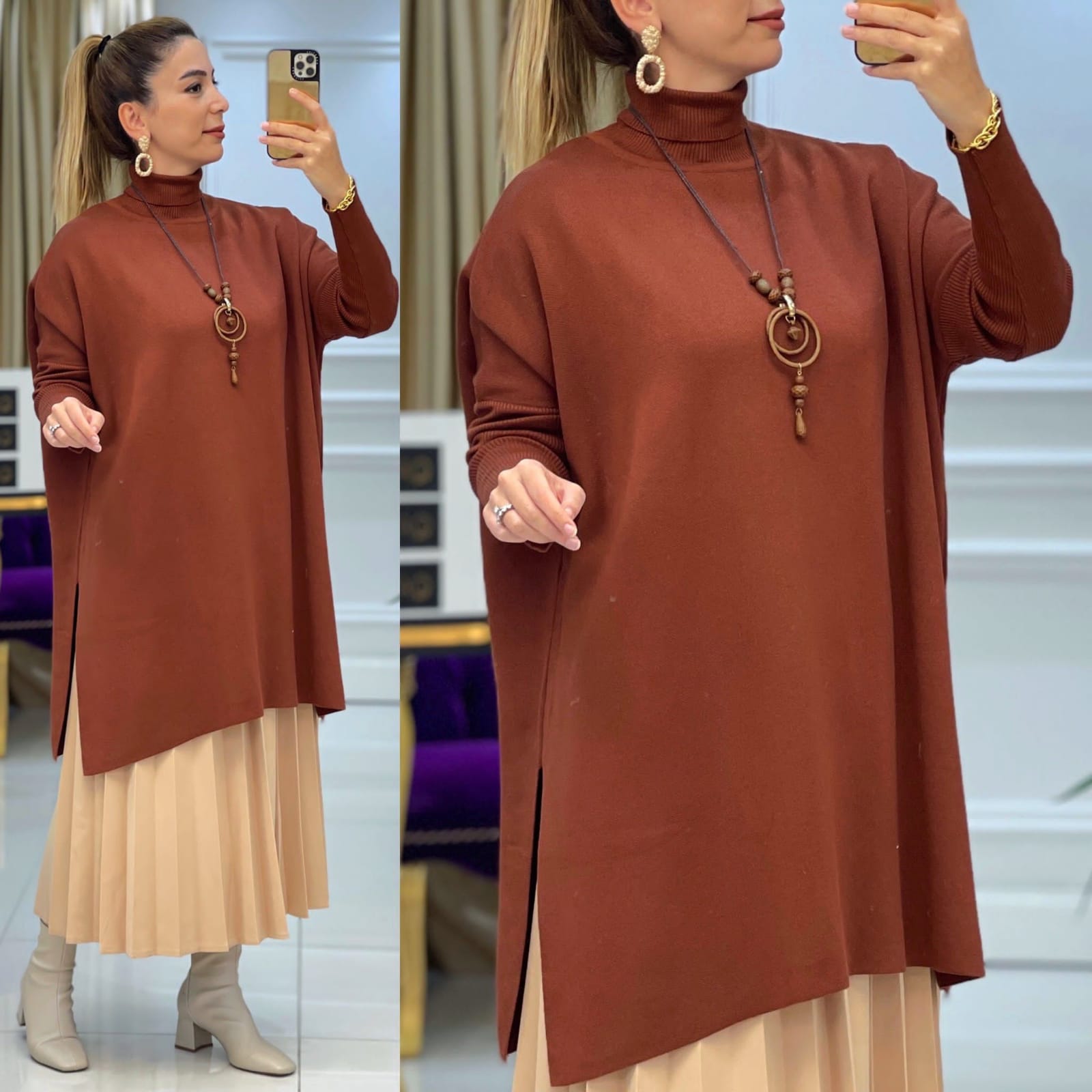 Büyük beden panço triko - Görsel 18