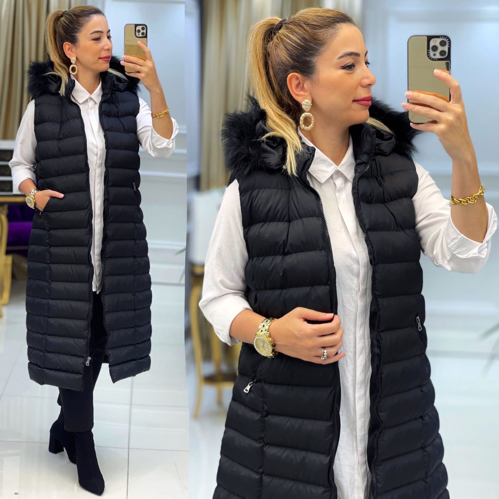 Kapşonlu şişme yelek büyük beden - Görsel 2