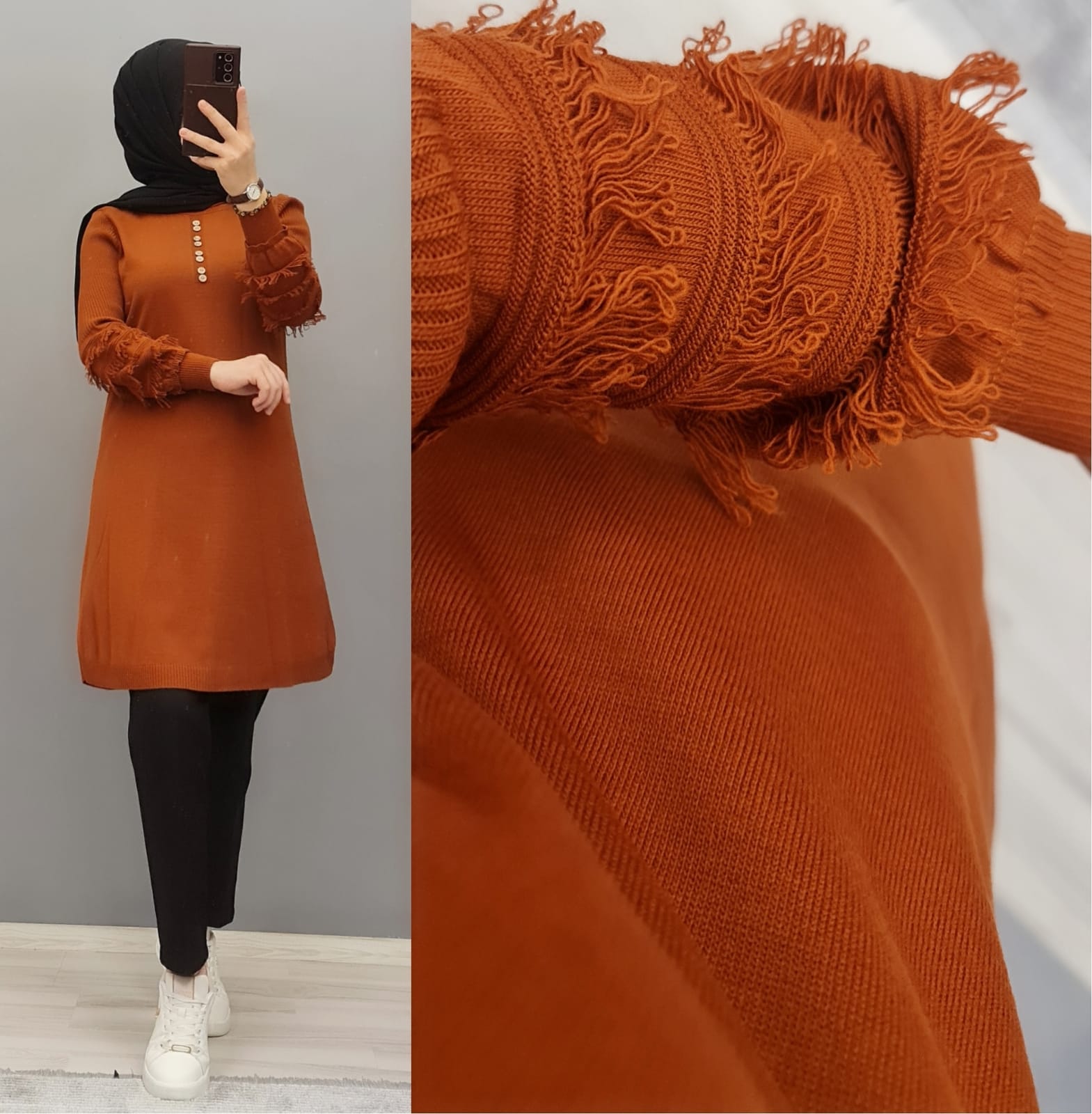Kolları püsküllü tiriko tunik - Görsel 7