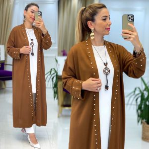 inci detaylı uzun triko hırka