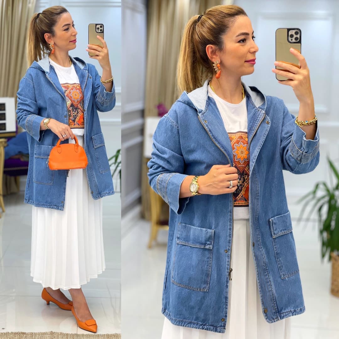 Fermuarlı kot ceket