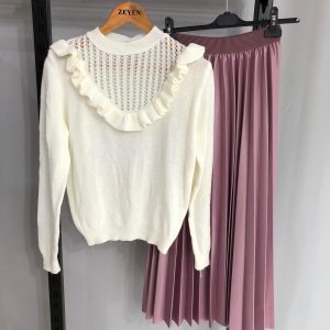 Deri etek triko bluz kombin