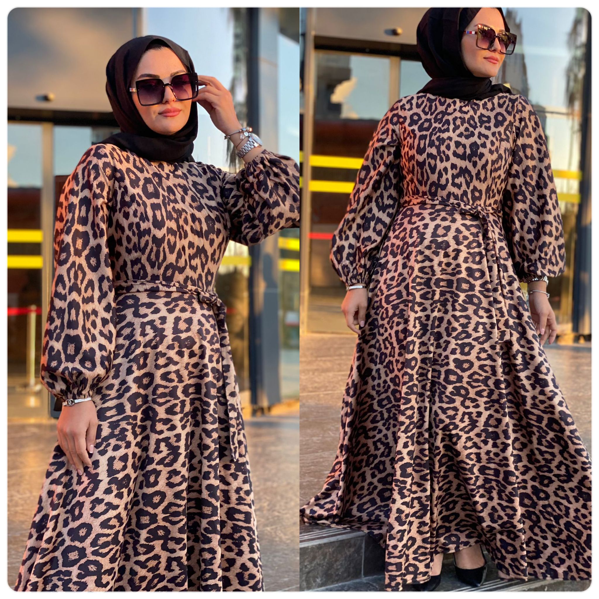 Leopar elbise yün efekt kumaş - Görsel 4