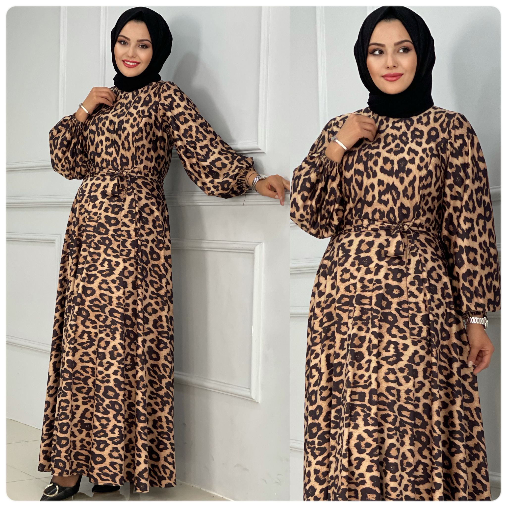 Leopar elbise yün efekt kumaş - Görsel 2