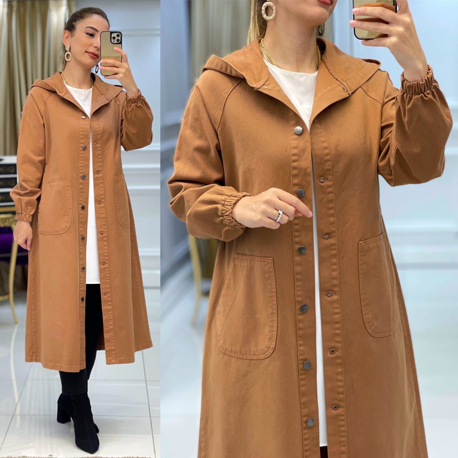 Kapşonlu spor trençkot