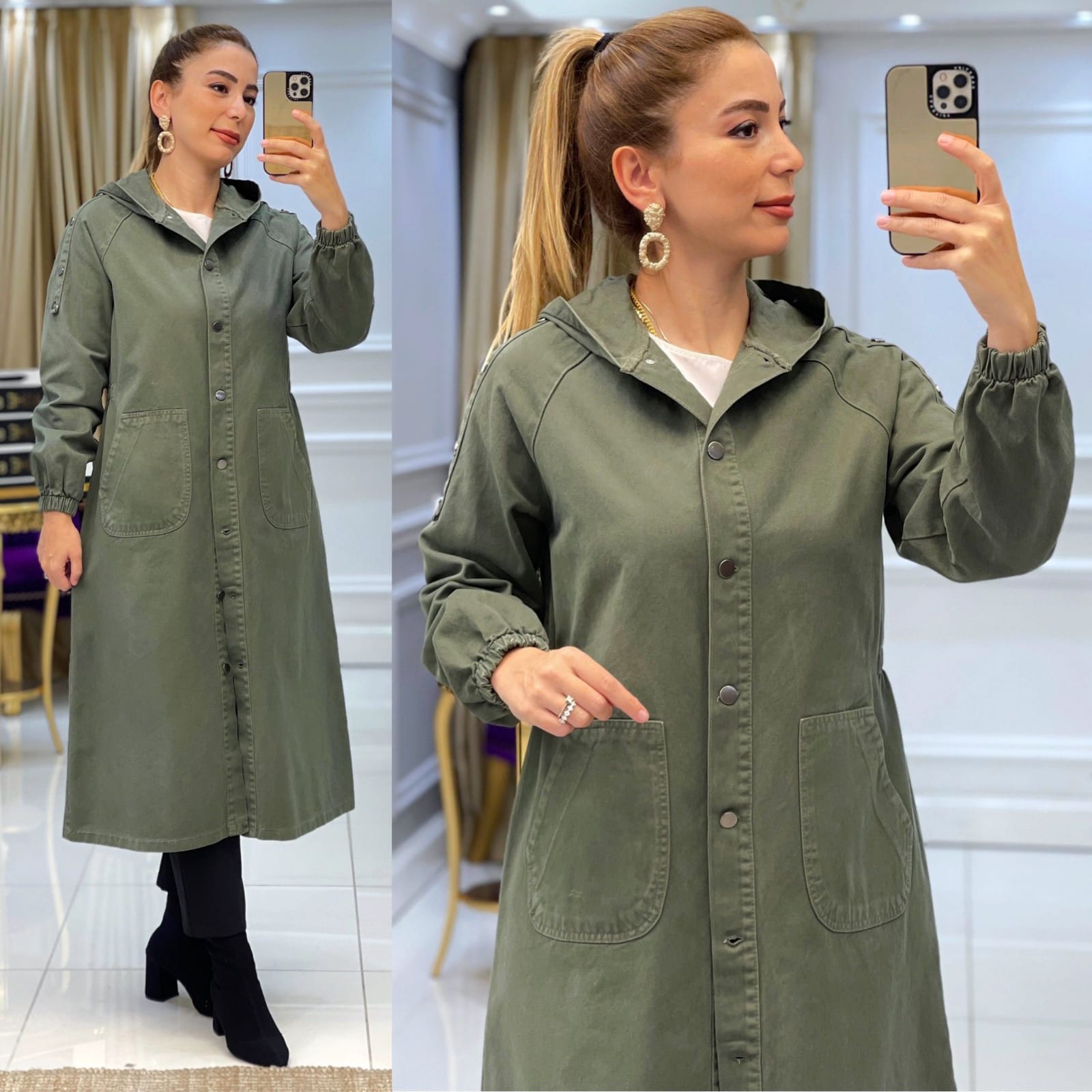 Kapşonlu spor trençkot - Görsel 5